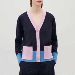 COS Navy and Pink V-Neck Cardigan